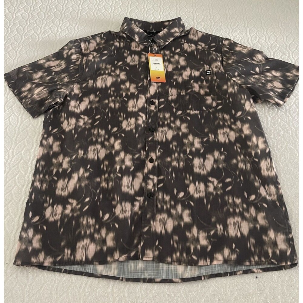 BILLABONG SZ L Collard Men's Short-Sleeve Button-Dodwn Shirt Dark Floral Pattern